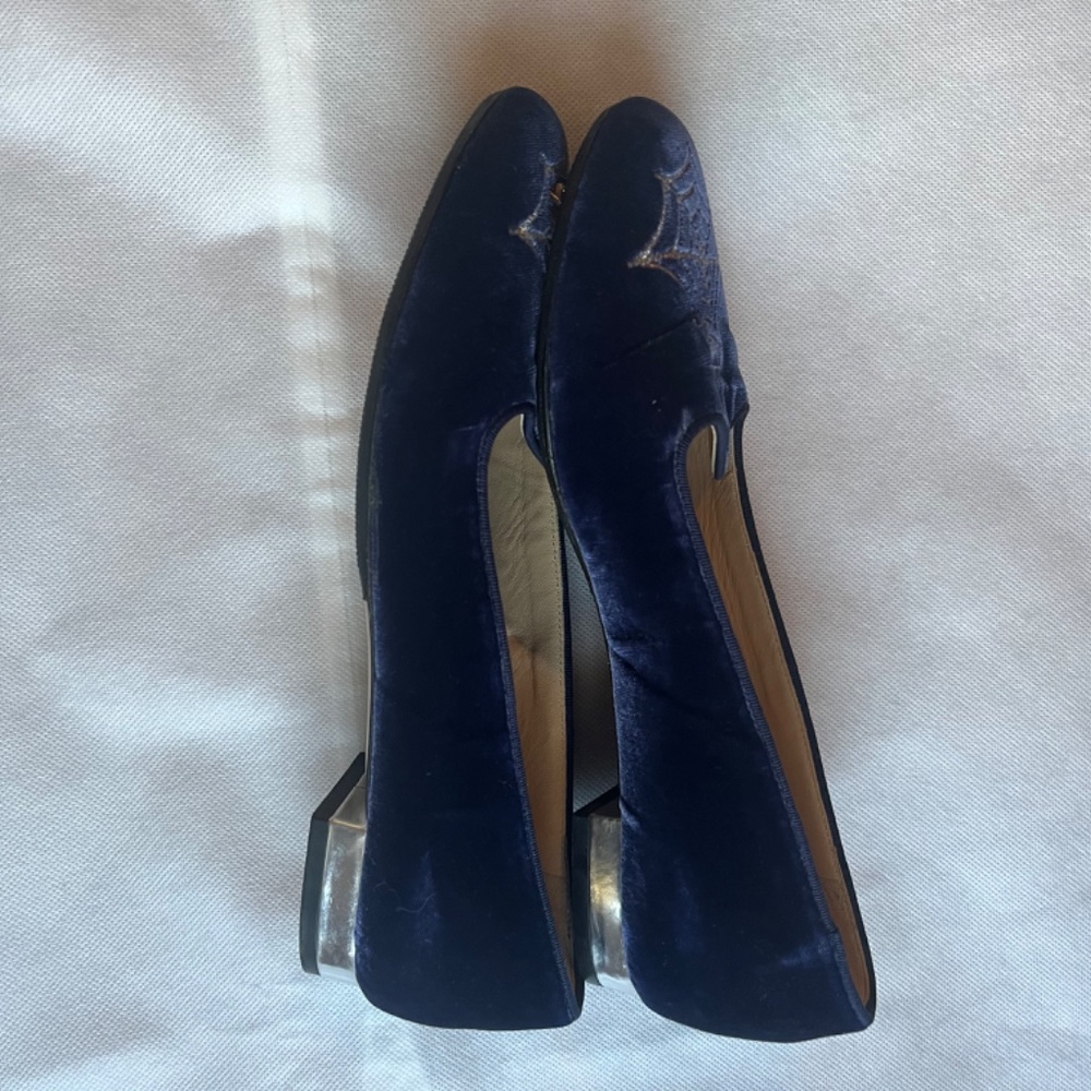 Charlotte Olympia Navy Velvet Spider Web Embroidered Flats - Picture 8 of 9